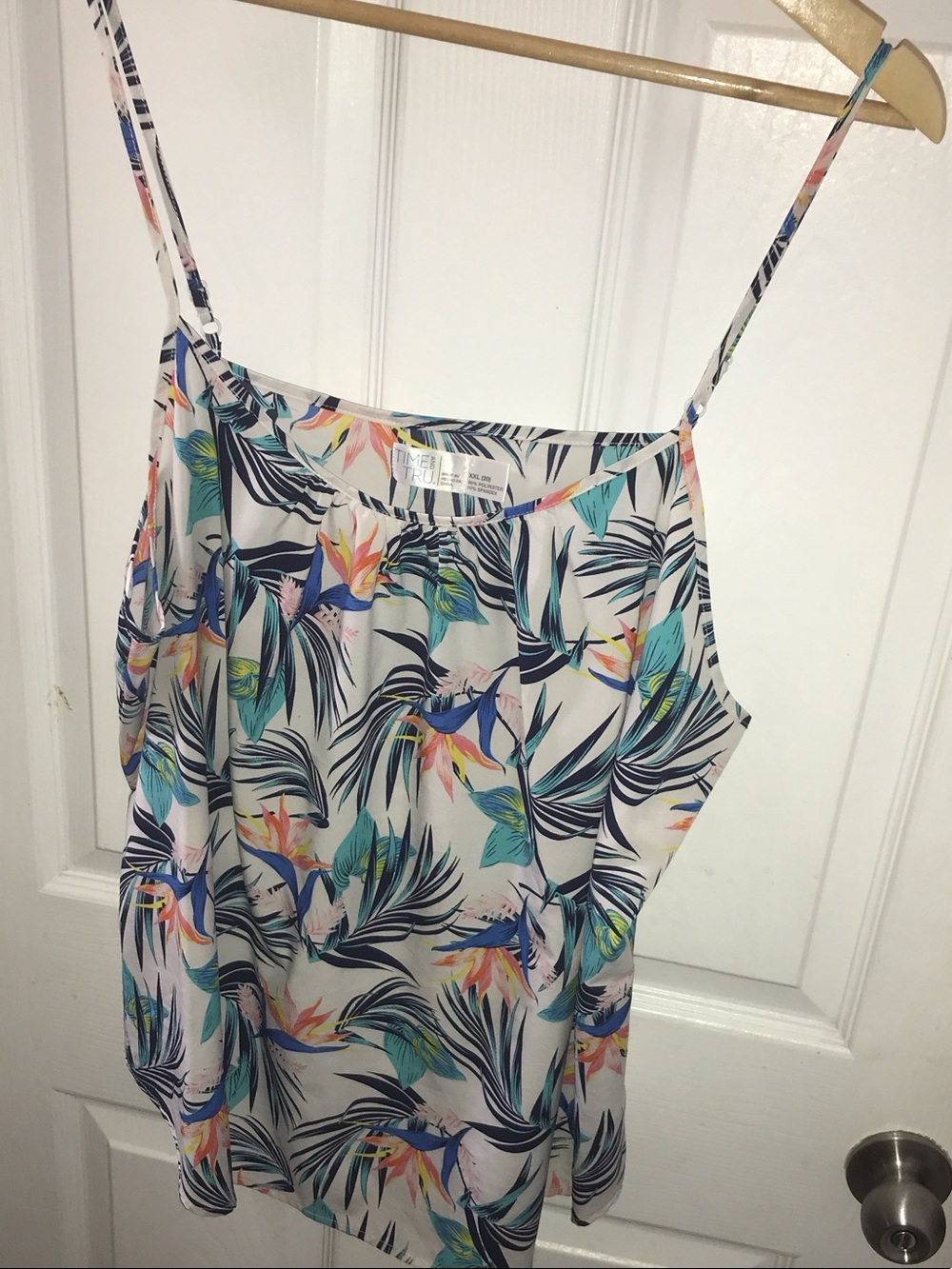 Time and Tru White Tropical Floral Spaghetti Strap Cami